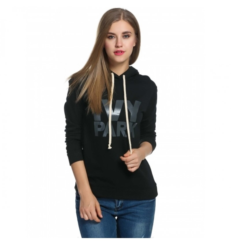 New Women Casual Hooded Letter Print Loose Pullover Hoodies