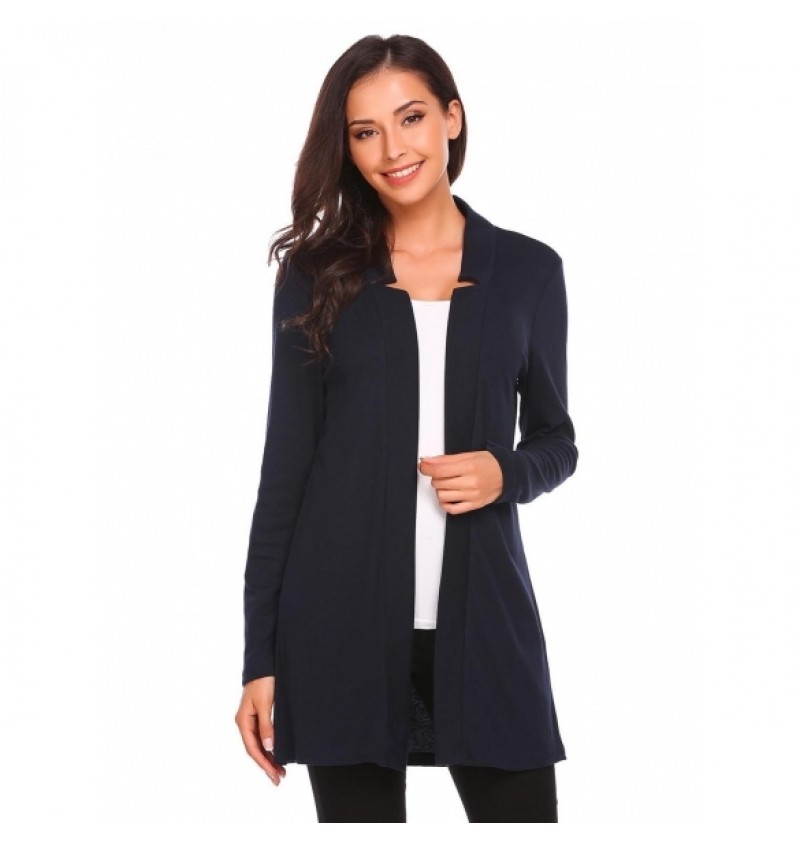 Solid Long Sleeve Belted Slim Fit Long Cardigan